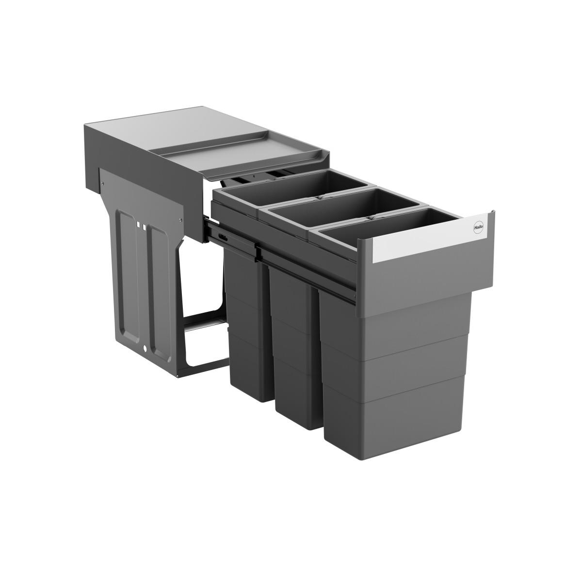 Hailo Tandem 3666921 Einbaumülleimer 3x8 L dunkelgrau Vollauszug