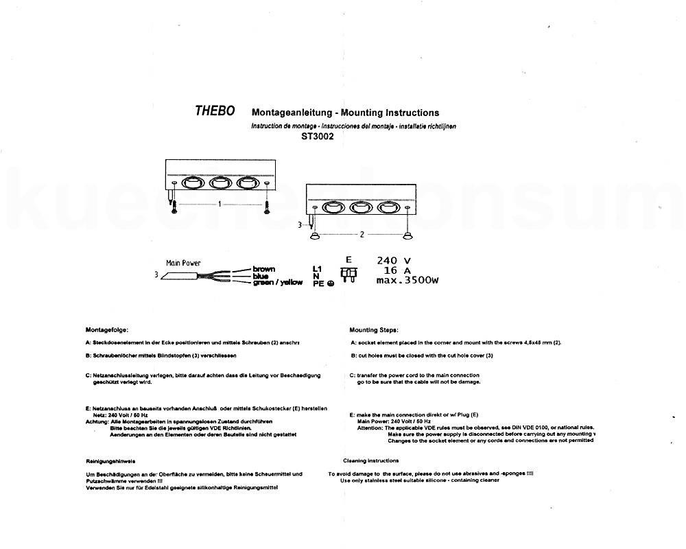 Thebo Ecksteckdose 174828 Schwarz ST 3002 3fach 240 x 63 x 48 mm