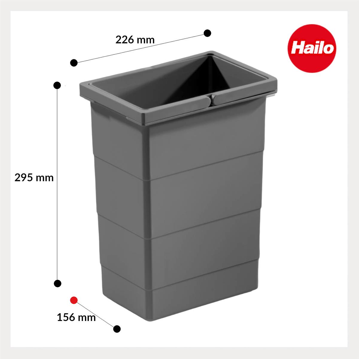 Hailo Inneneimer 1129909 dunkelgrau 8 L 226 x 156 x 295 mm 2 Henkel
