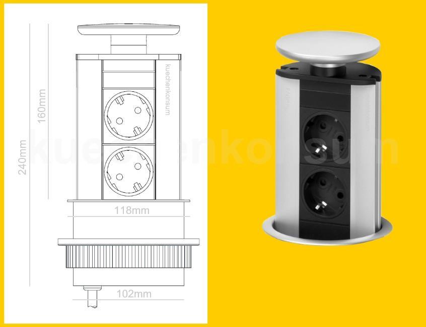 Schulte EVOline Port 00.033 versenkbare Steckdose 2fach Silber