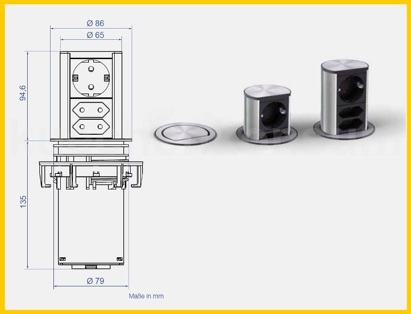 Bachmann Elevator 928.003 Steckdose 3fach versenkbar silber