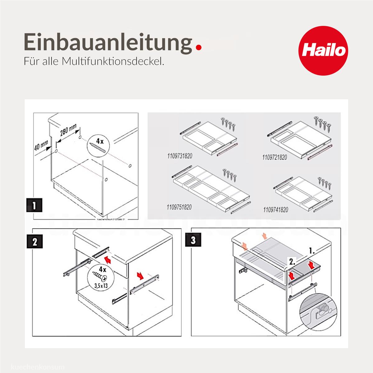 Hailo Multideckel 1225918 Tablarboden mit Auszugschiene für 50er Schrank Dunkelgrau