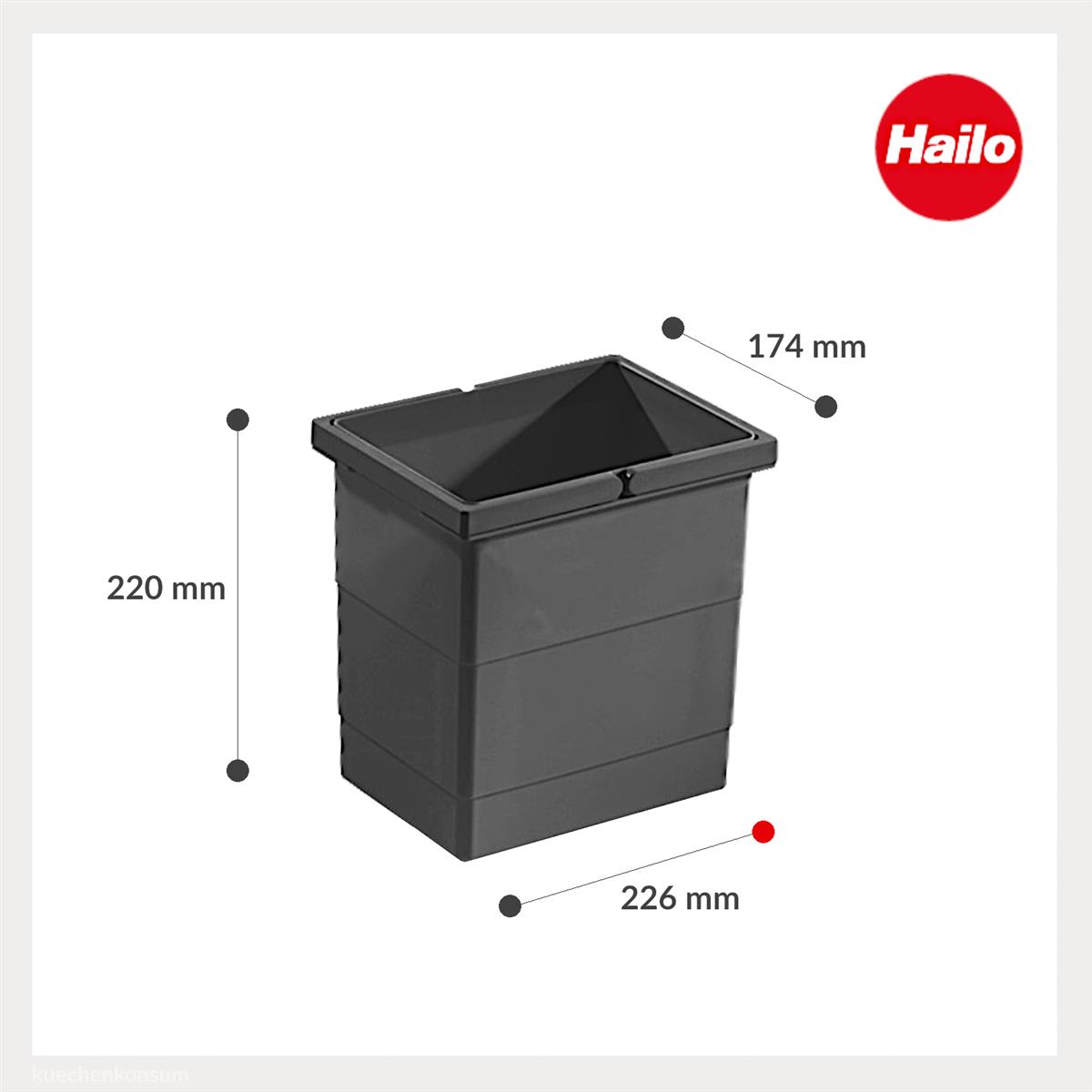Hailo Inneneimer 1138979 dunkelgrau 6,5 Liter 226 x 174 x 220 mm 2 Henkel