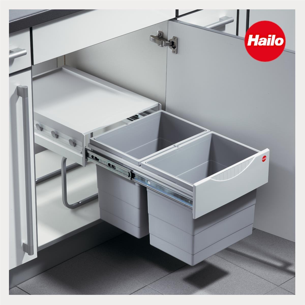 Hailo Abfallsammler 3641121 Raumspar-Tandem 2x 18 Liter hellgrau
