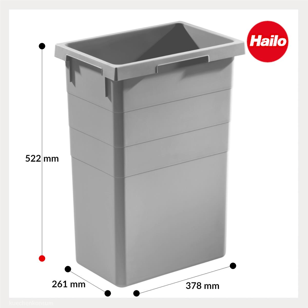 Hailo Inneneimer 1014169 hellgrau 38 Liter 378 x 261 x 520 mm