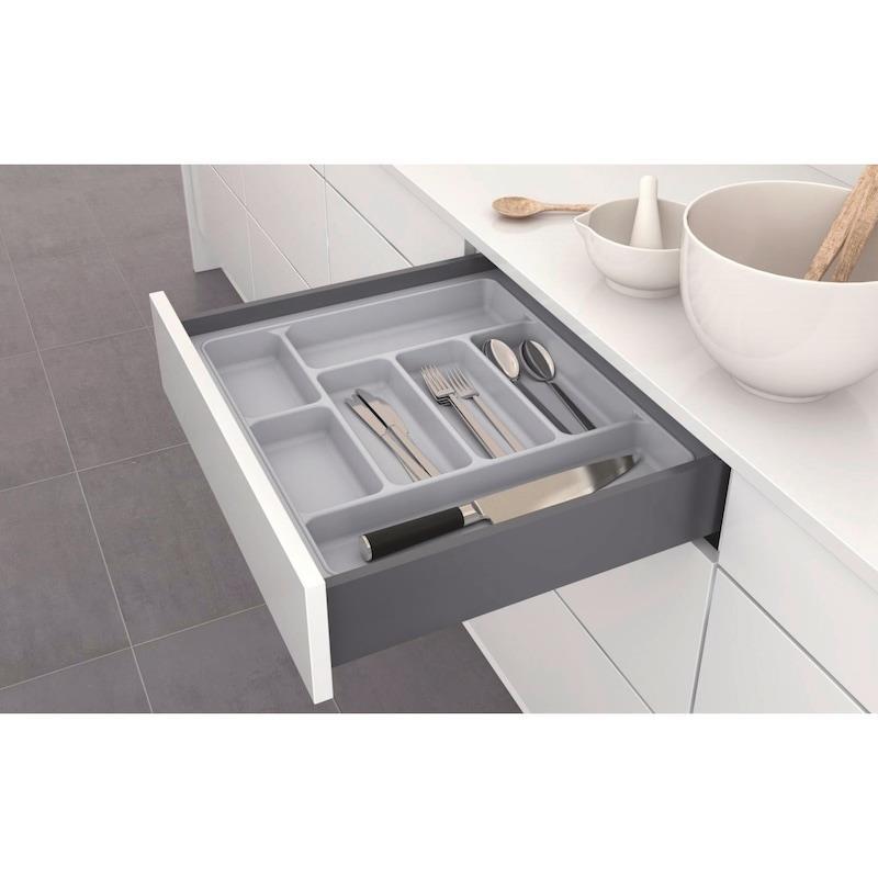 Besteckeinsatz für 45 cm Schublade Kunststoff Silbergrau 350 - 390 mm