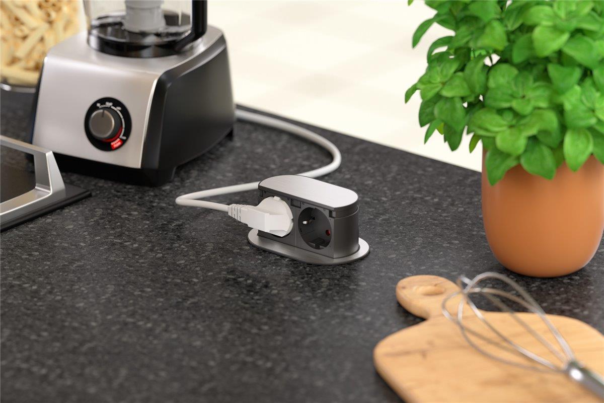 Steckdosenelement Piccolino 2 VDE Schukosteckdosen versenkbar edelstahlfinish