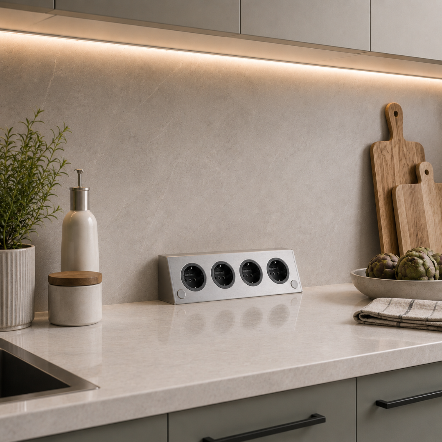 Thebo Aufbausteckdose 1791426 Edelstahl 4fach ST 3900 A waagerecht