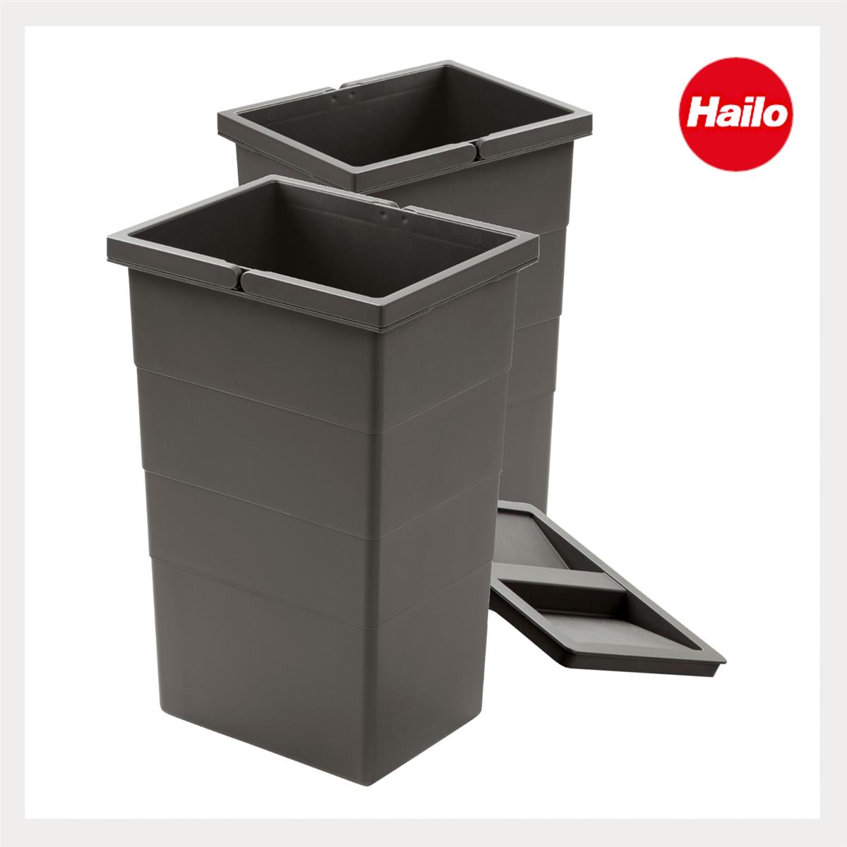 Hailo Inneneimer 1220359 dunkelgrau 2x 13 Liter 242 x 192 x 380 mm mit Deckel