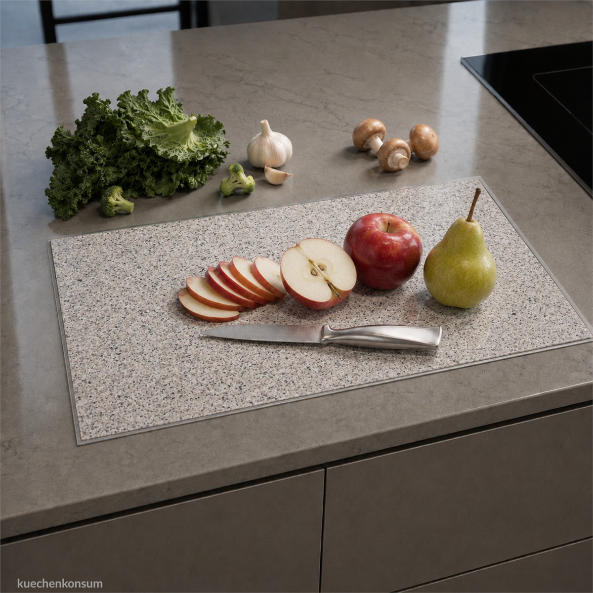 Einbau Granitfeld Bianco Crystall in Edelstahlwanne 510 x 325 x 10 mm