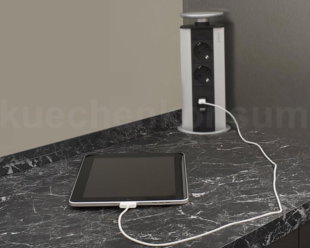 Schulte EVOline Port 03.013 versenkbare Steckdose Charger 2 VDE + 2 USB Edelstahl