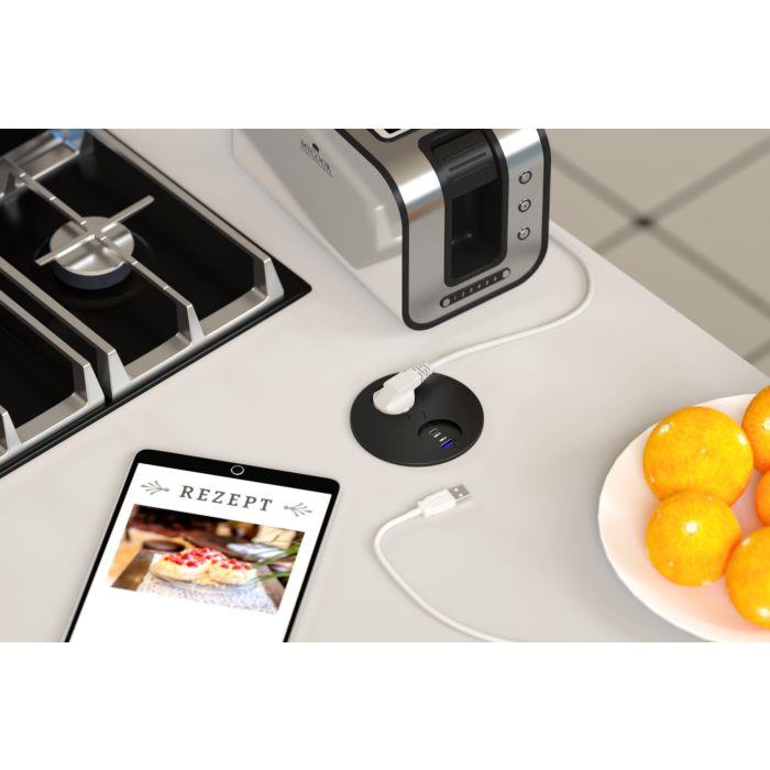 Steckdoseneinheit schwarz RUND 2x CEE 7/3