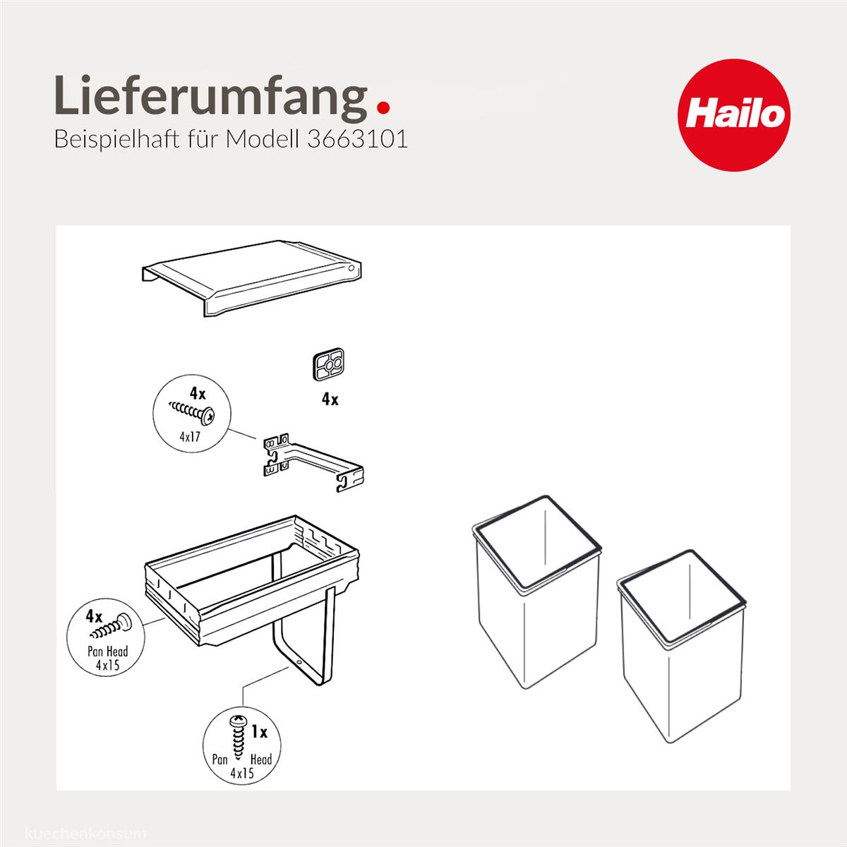 Hailo Abfallsammler 3663101 TA Inset Tandem 2x 15 Liter