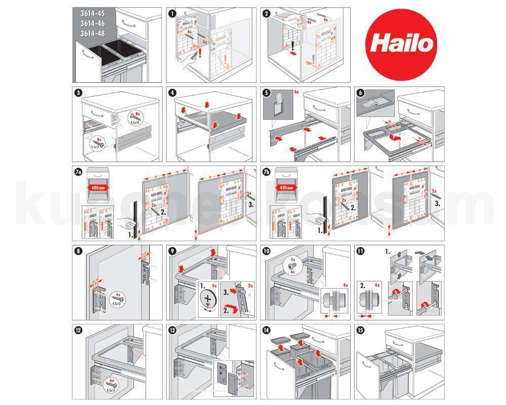 Hailo Abfallsammler 3619771 CE Slide Euro-Cargo 2x 38 + 12 + 2.5 Liter dunkelgrau