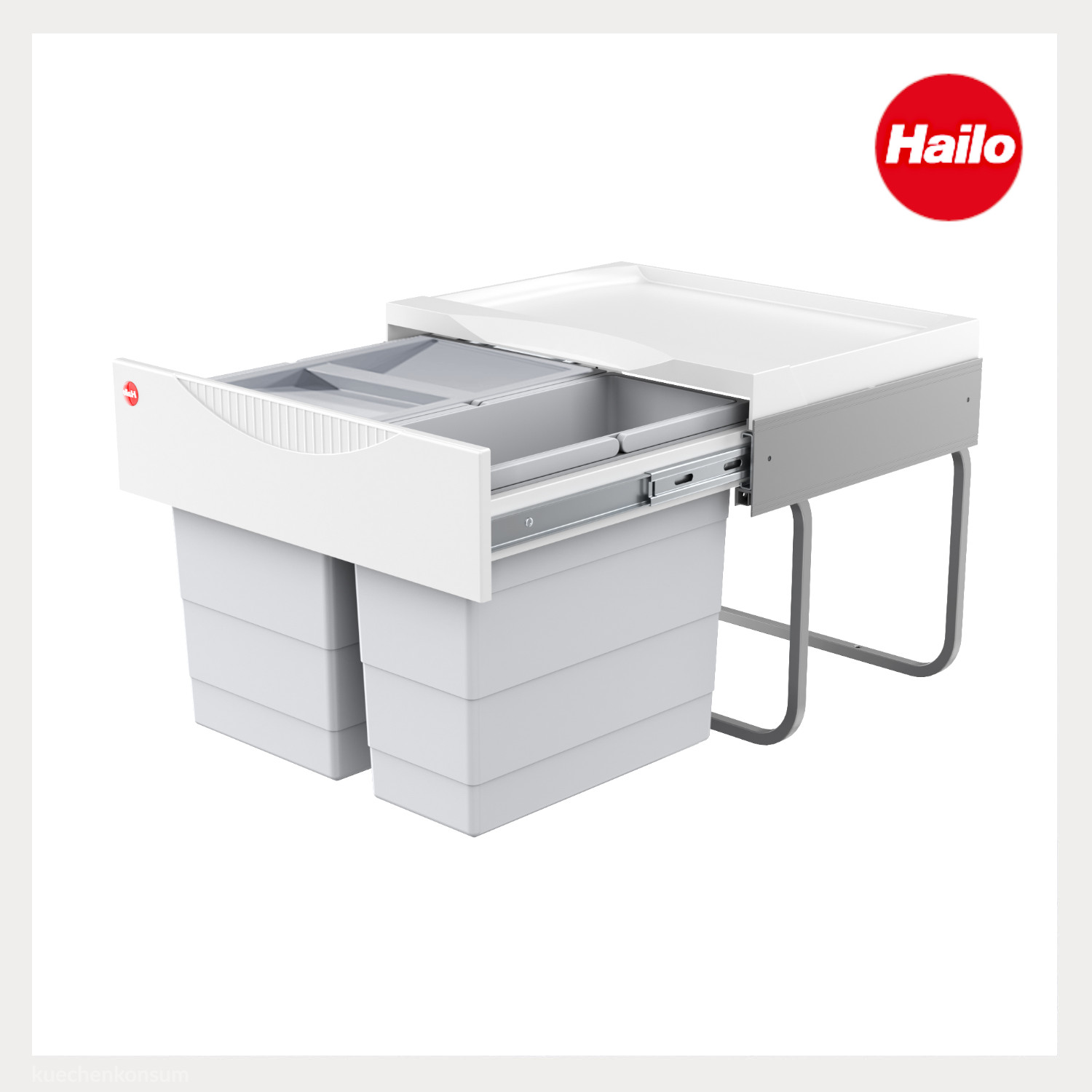 Hailo Abfallsammler 3644703 Raumspar-Tandem-S 18 + 12 Liter mit Biodeckel Hellgrau