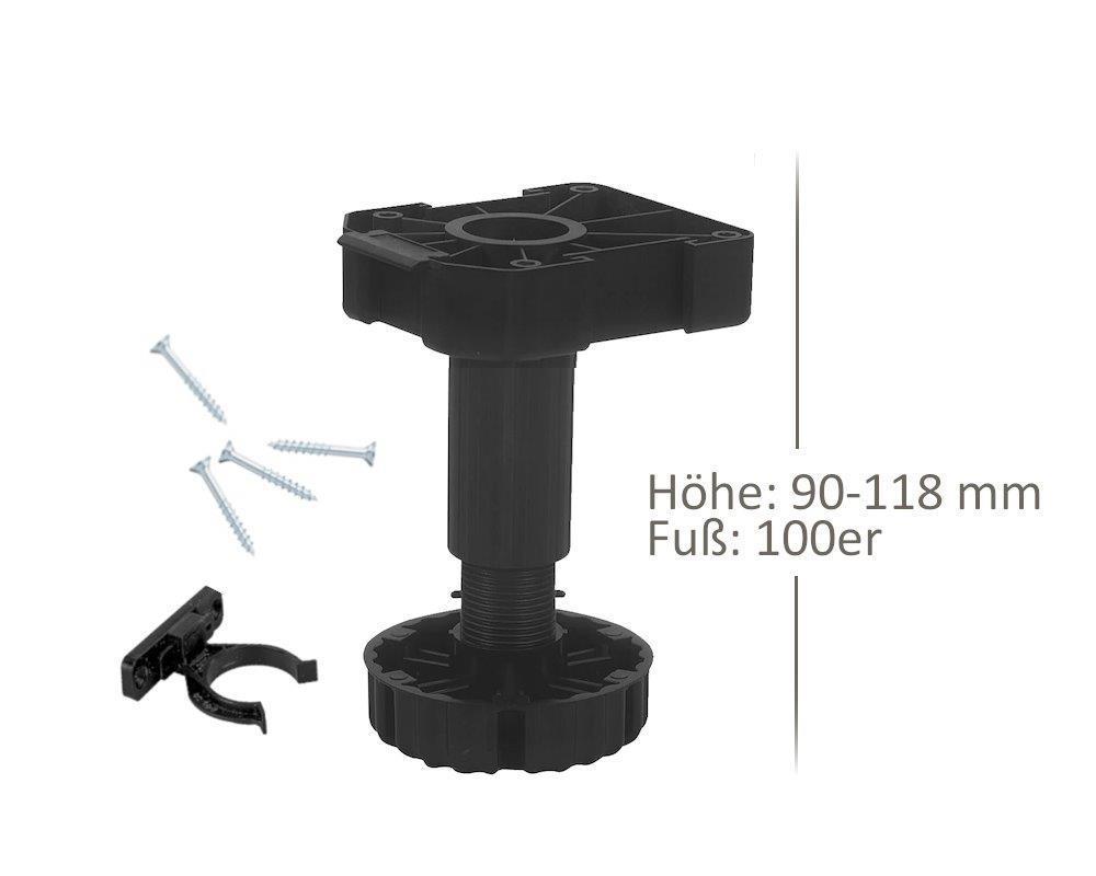 Möbelfuß 100 mm höhenverstellbar 90-118 mm Kunststoff schwarz 4x