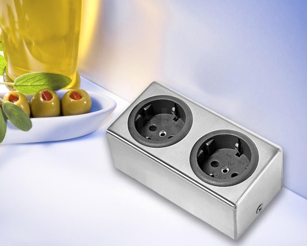 Thebo Würfelsteckdose 175076 Edelstahl 2fach ST 3070 Abia ST/2