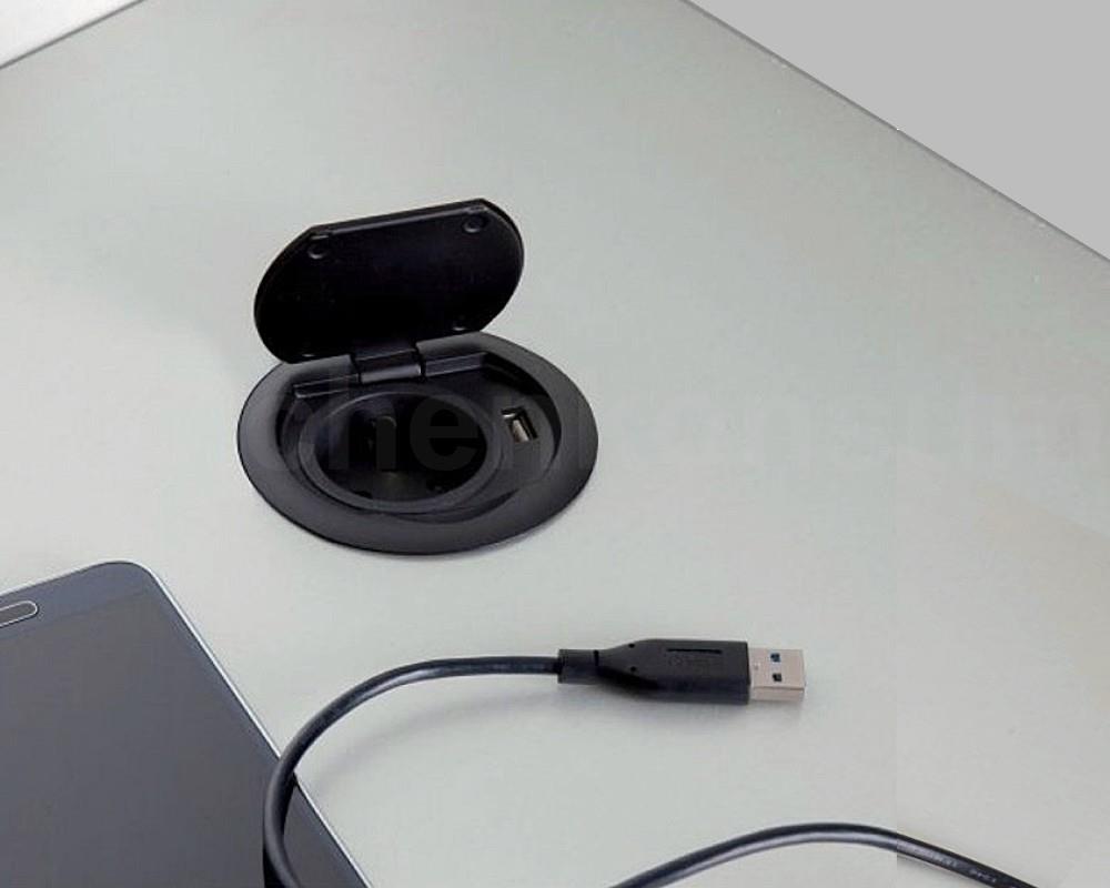 Thebo Einbausteckdose 17086.08 Schwarz ST 08 USB mit Klappdeckel u USB