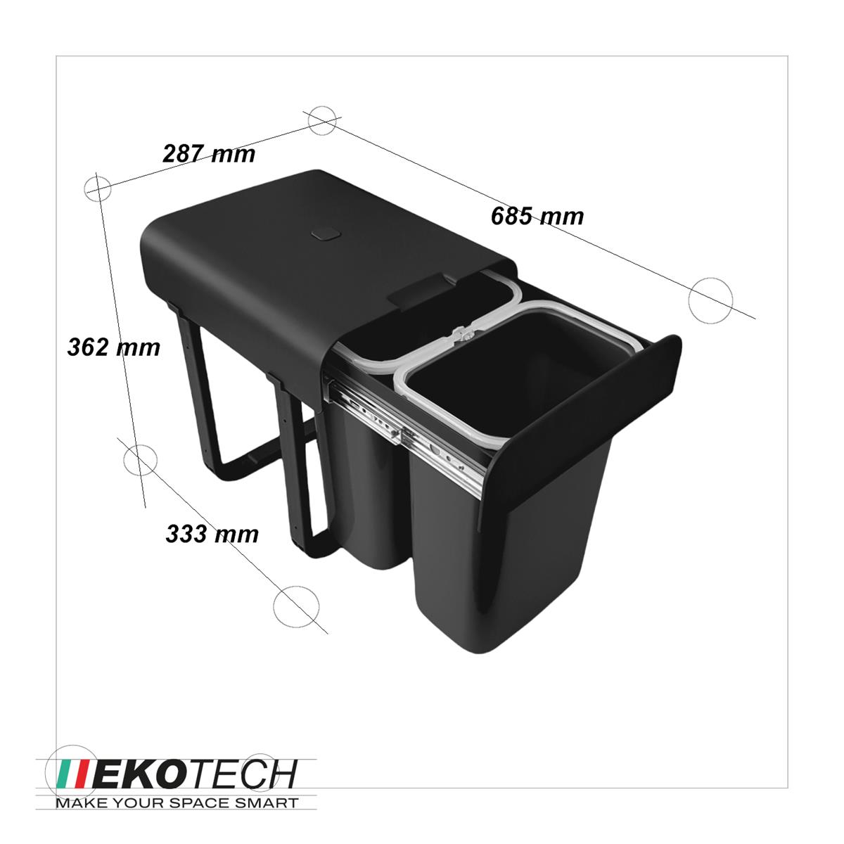 Ekotech Abfallsammler AS88S Aladin schwarz 2x 8 Liter