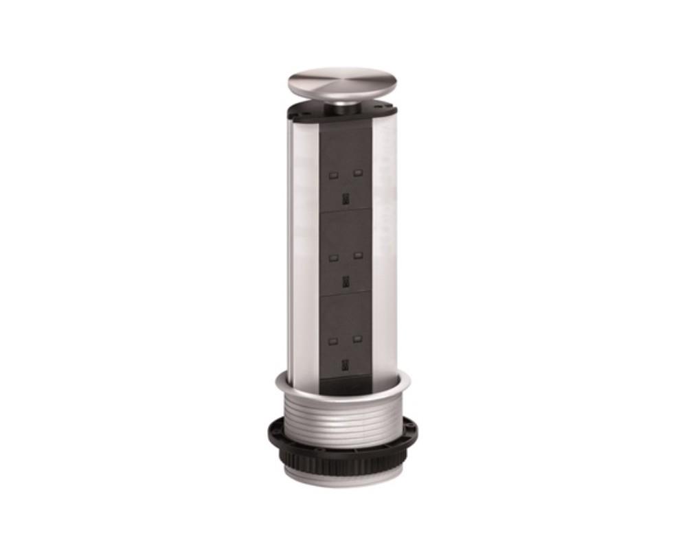Schulte EVOline Port 00.586 versenkbare Steckdose 3fach Edelstahl GB Norm