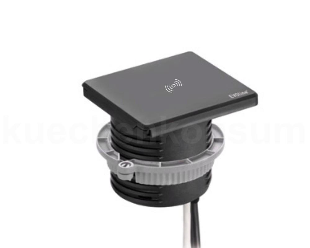 Schulte EVOline Square80 00.005 Tischsteckdose induktive Ladefunktion Patchkabel 3m