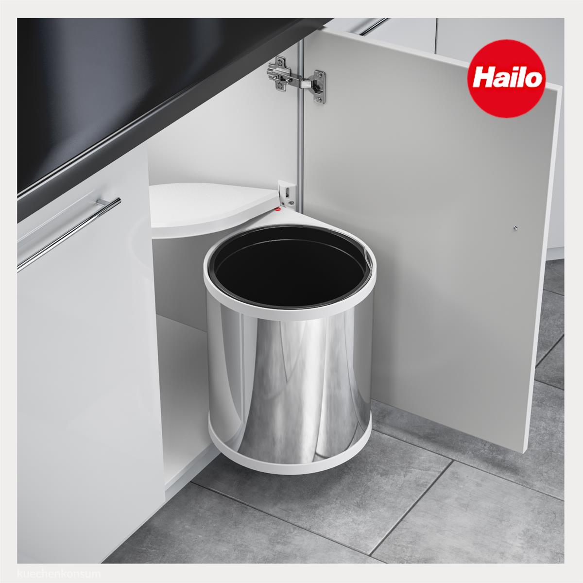 Hailo Abfallsammler 3515011 schwenkbar Mono 15 Liter Edelstahl poliert weiß