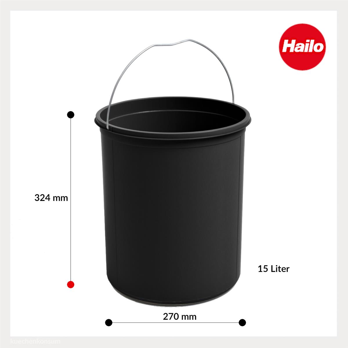 Hailo Inneneimer 1138739 schwarz 15 Liter 324 x 270 mm rund mit Henkel
