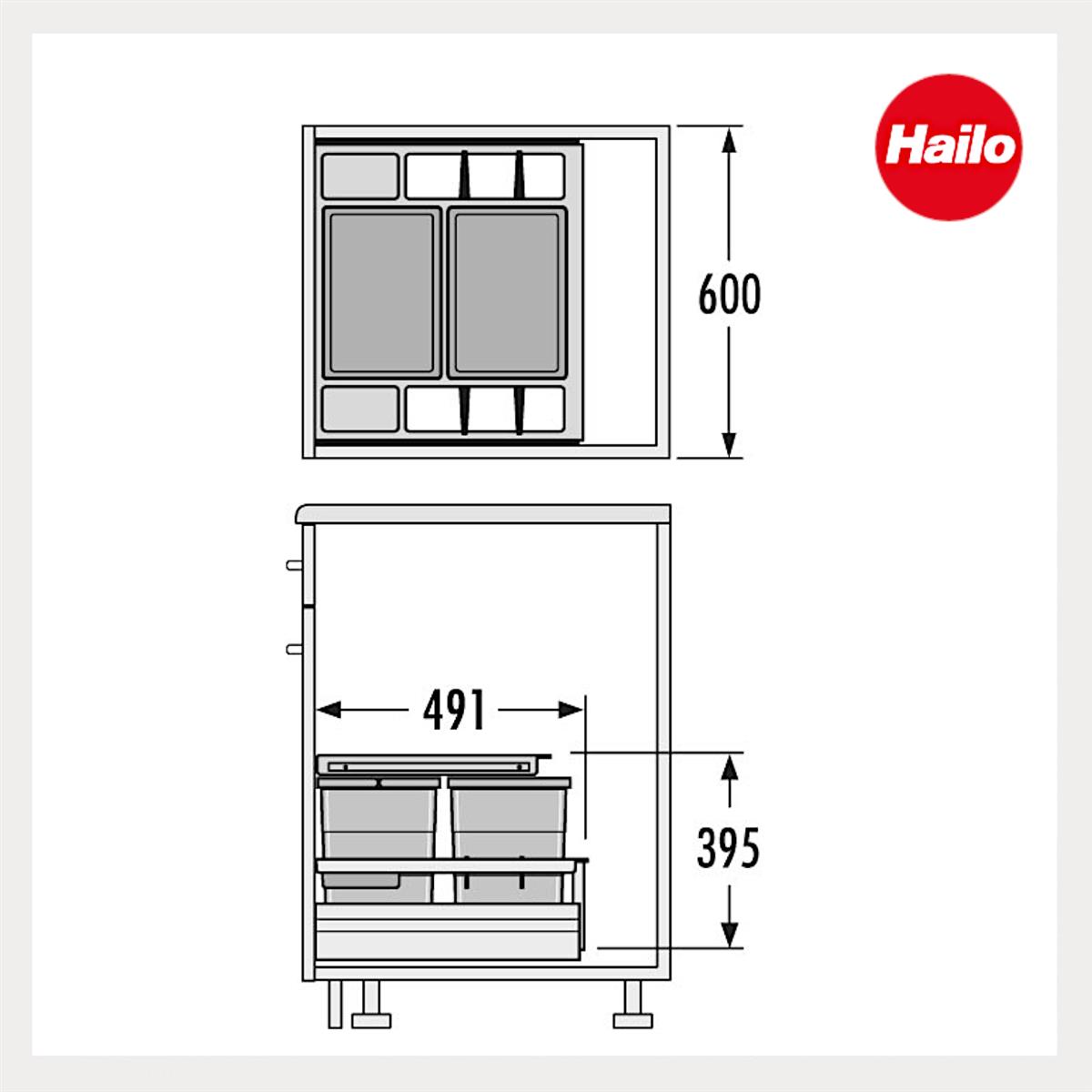Hailo Abfallsammler 3620811 Separato-K 600 Einsatz 2x 20 Liter Dunkelgrau