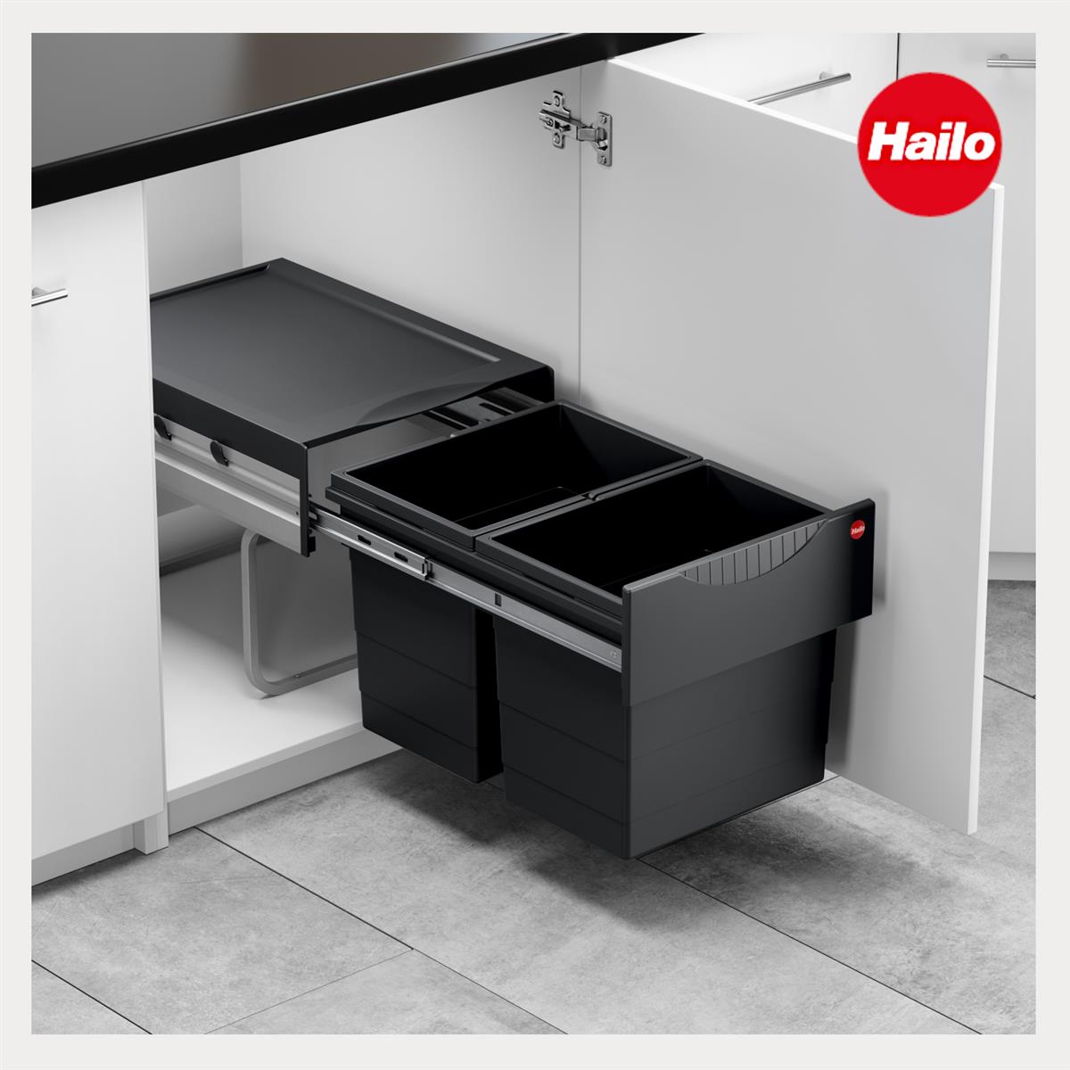 Hailo Abfallsammler 3642701 Raumspar-Tandem 2x 18 Liter schwarz