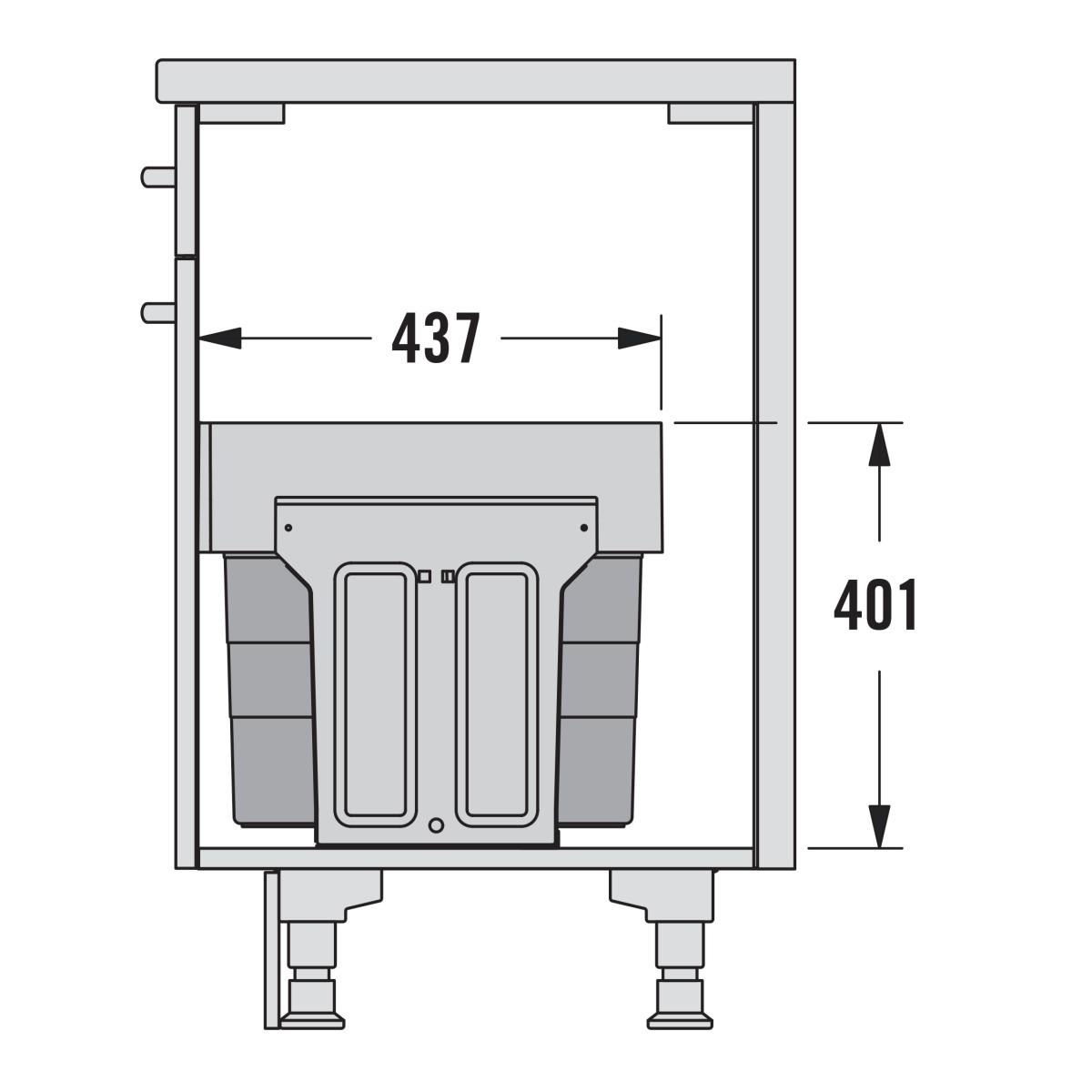 Hailo Tandem 3666921 Einbaumülleimer 3x8 L dunkelgrau Vollauszug