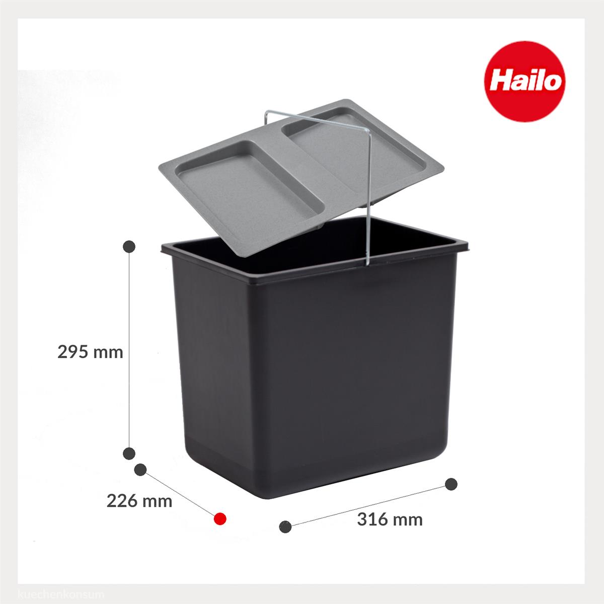 Hailo Inneneimer 1086239 mit Deckel 316 x 226 x 286 mm mit Henkel