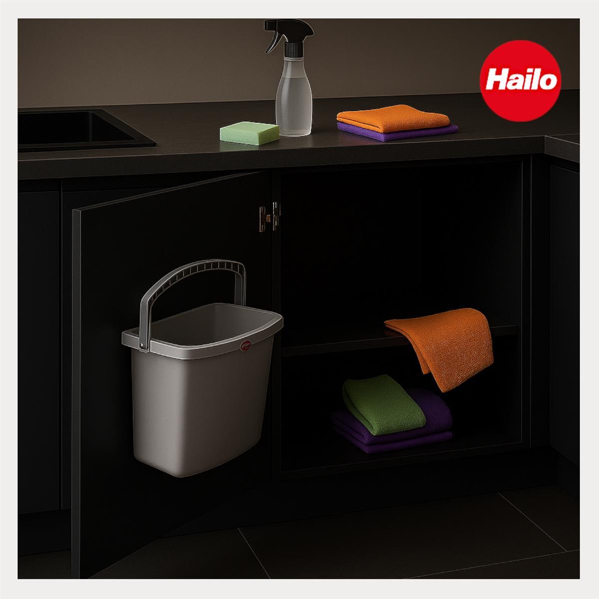 Hailo Multifunktionseimer 1068099 hellgrau mit Deckel und Wandhalter 318 x 179 x 315 mm