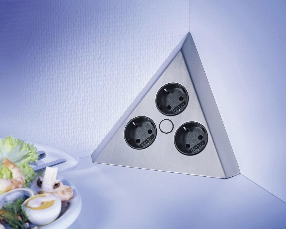 Thebo Dreiecksteckdose 17586/C Edelstahl 3fach ST 3007-C