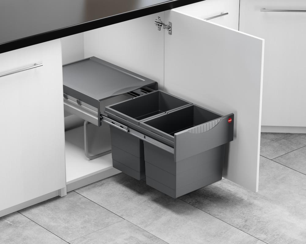 Hailo Abfallsammler 3641522 Raumspar-Tandem 2x 18 Liter dunkelgrau