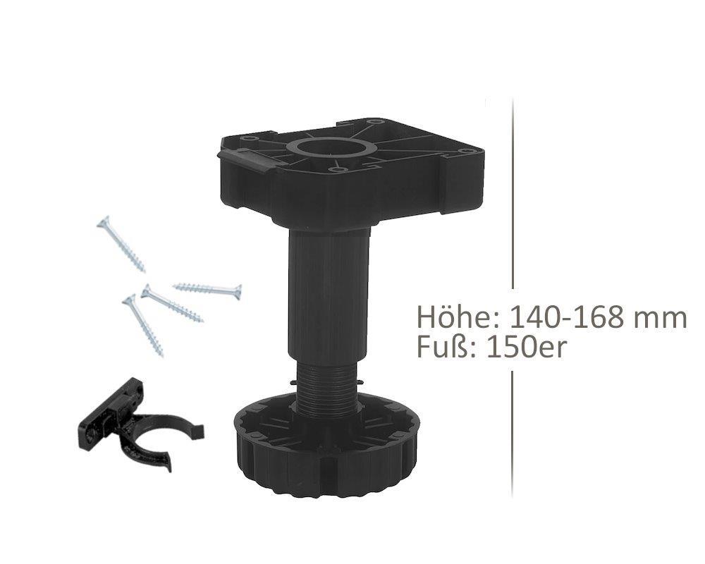Möbelfuß 150 mm höhenverstellbar 140-168 mm Kunststoff schwarz 4x