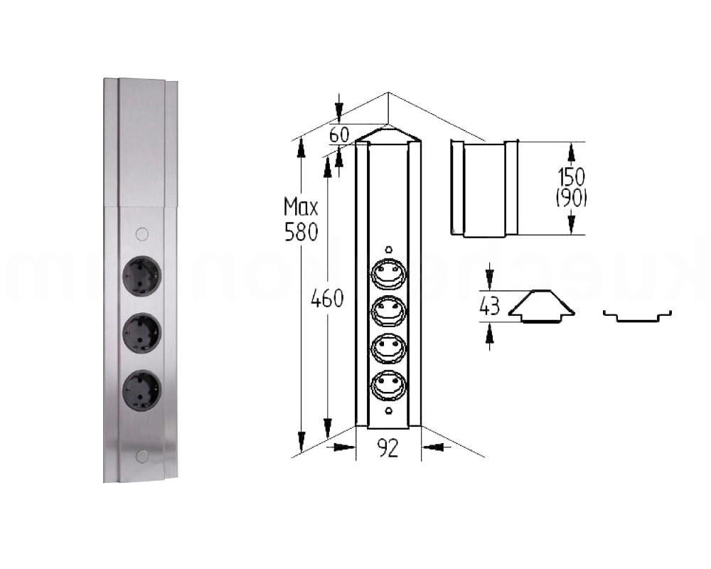 Thebo Ecksteckdose 175826/3 Edelstahl 3-fach ST 3072/3 senkrecht