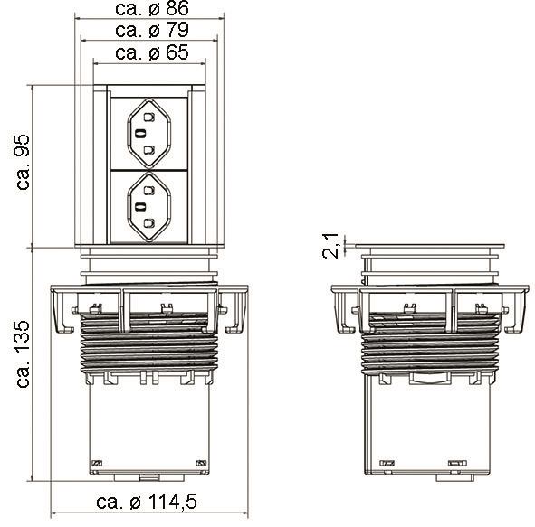 Bachmann Elevator 928.023 Steckdose 2fach versenkbar edelstahlfarbig