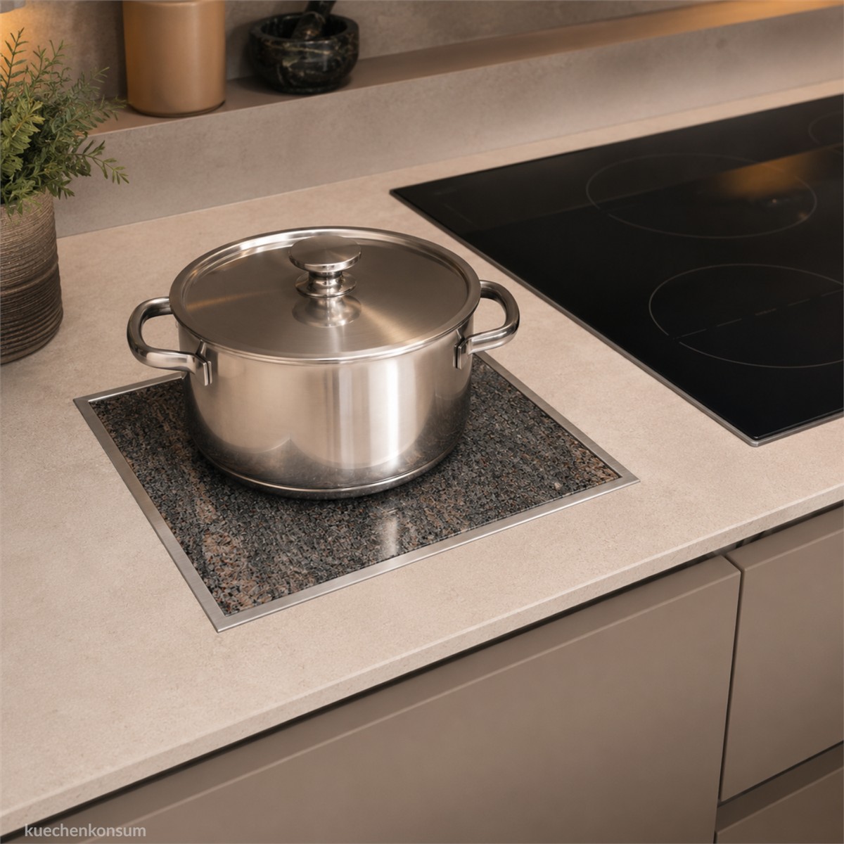 Einbau Granitfeld Paradiso in Edelstahlwanne 250 x 250 x 10 mm
