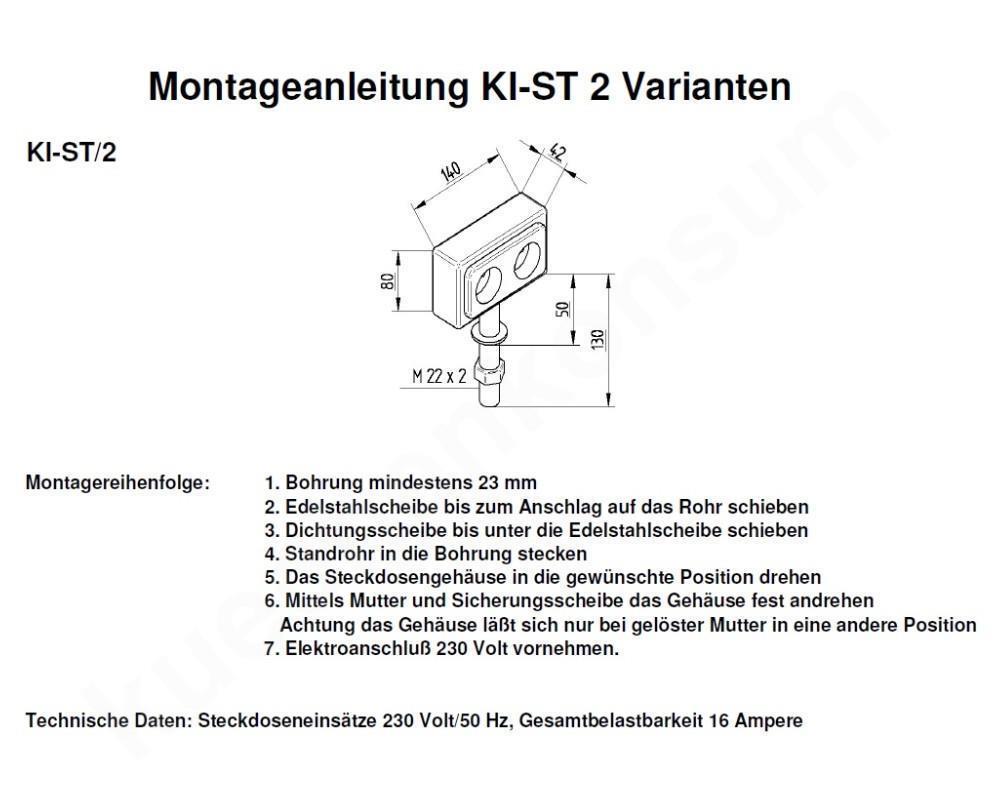 Thebo Inselsteckdose 17006V Edelstahl 2fach KI-ST/2 V senkrecht