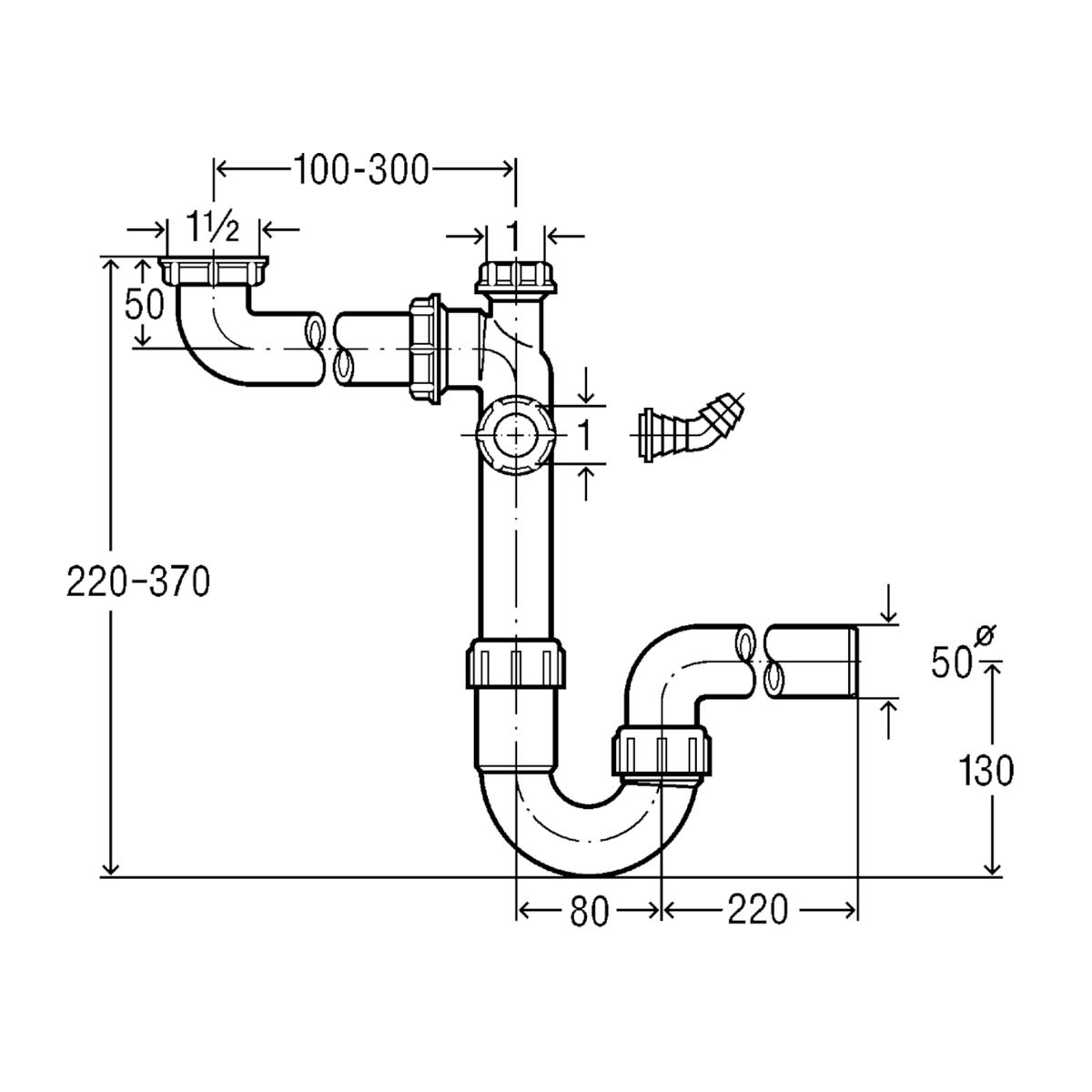 Raumspar-Sifon Viega, 2xGA 1 1/2 Zoll x 50