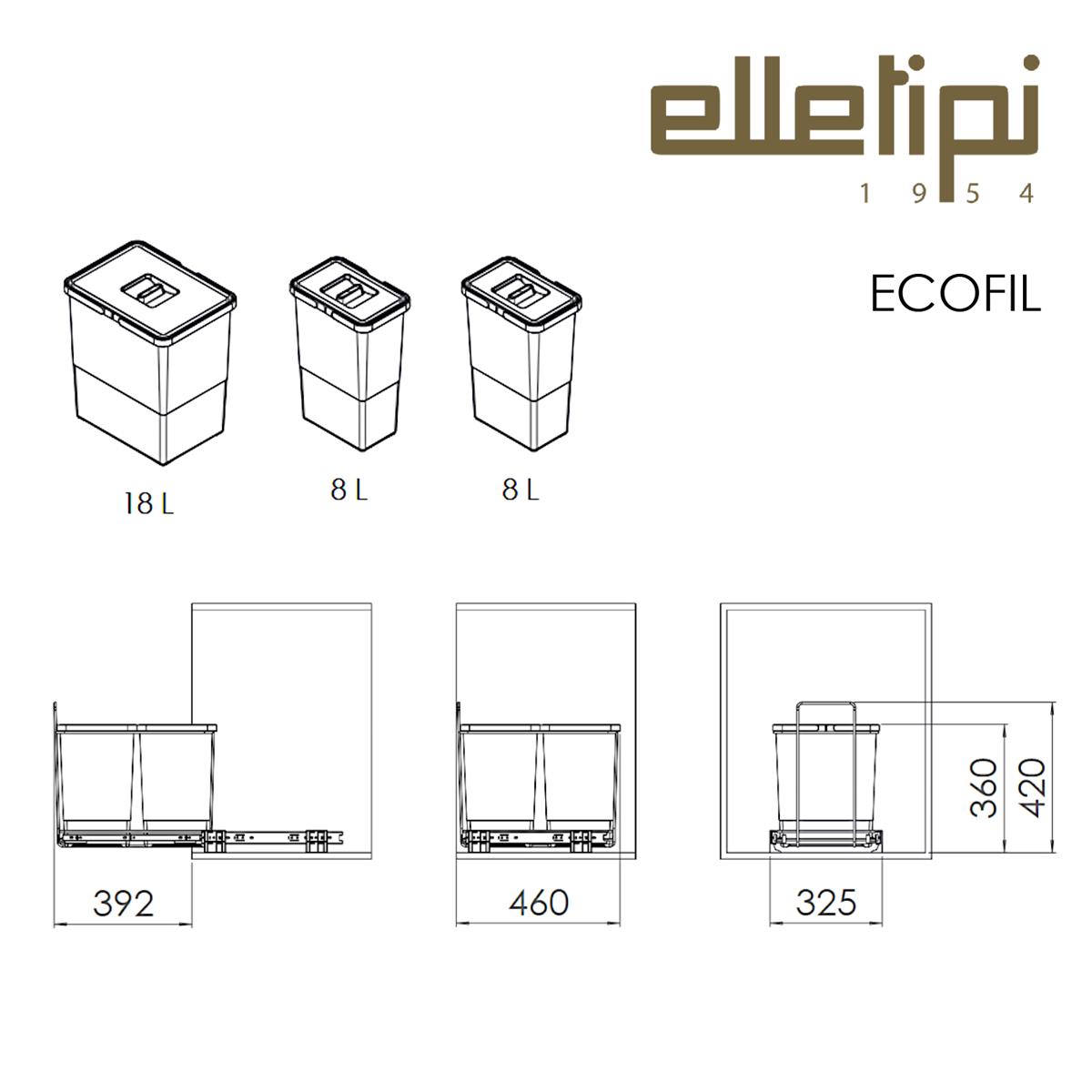 Elletipi Ecofil Abfallsammler PF01 34B1 Auszug 2x 8 + 18 Liter