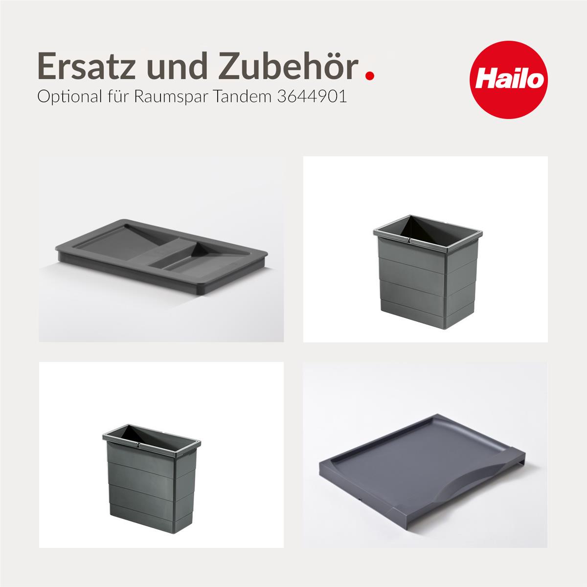 Hailo Abfallsammler 3644903 Raumspar-Tandem-S 18 + 12 Liter mit Biodeckel Dunkelgrau
