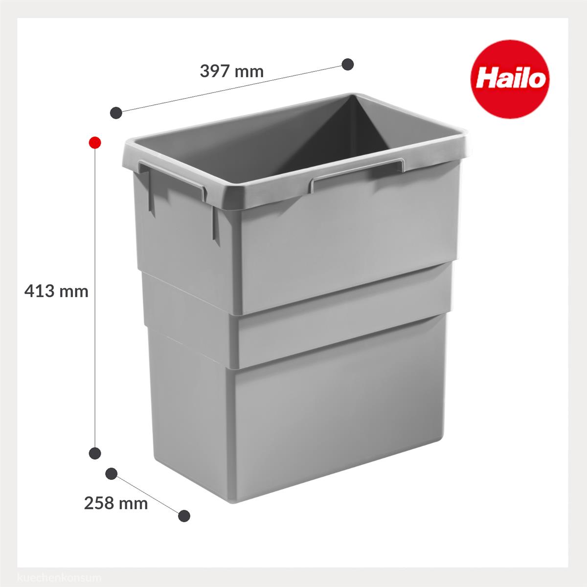 Hailo Inneneimer 1058089 hellgrau 30 Liter 397 x 258 x 413 mm