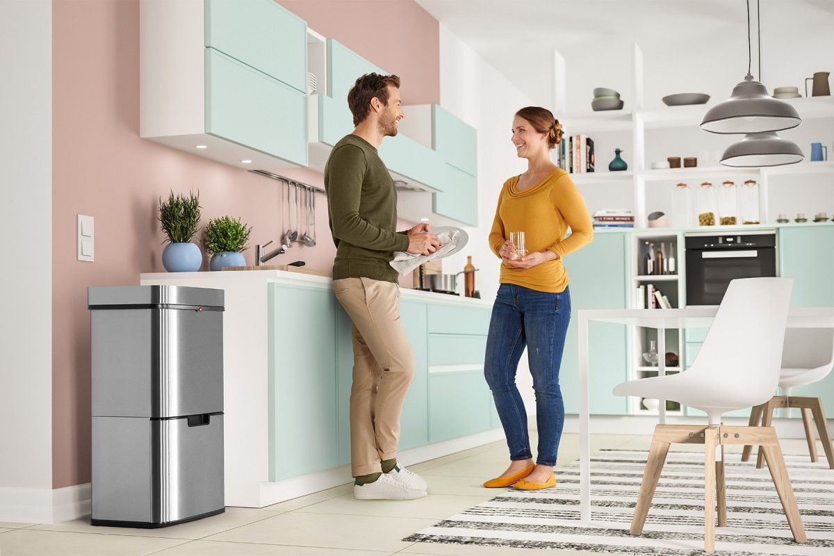 HAILO Stanmülleimer 6560010 Öko Vario XL Sensor 2x25 L + 4 L Bio Edelstahl