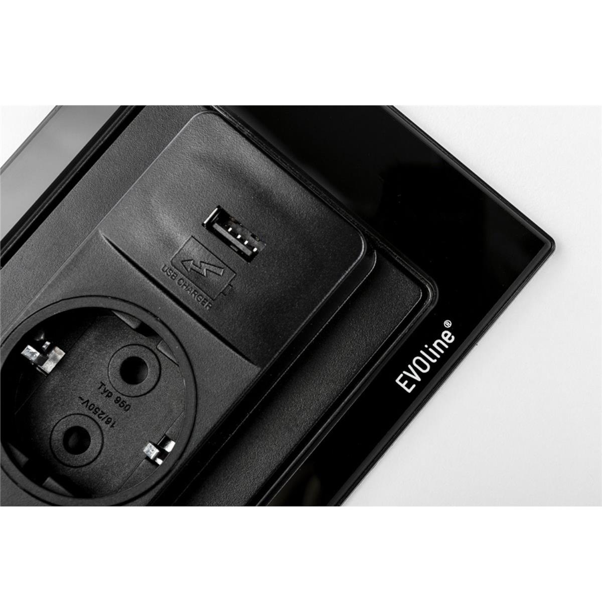 Schulte EVOline BackFlip 10.053 USB-A Charger + Einbausteckdose 2 fach matt schwarz lackiert