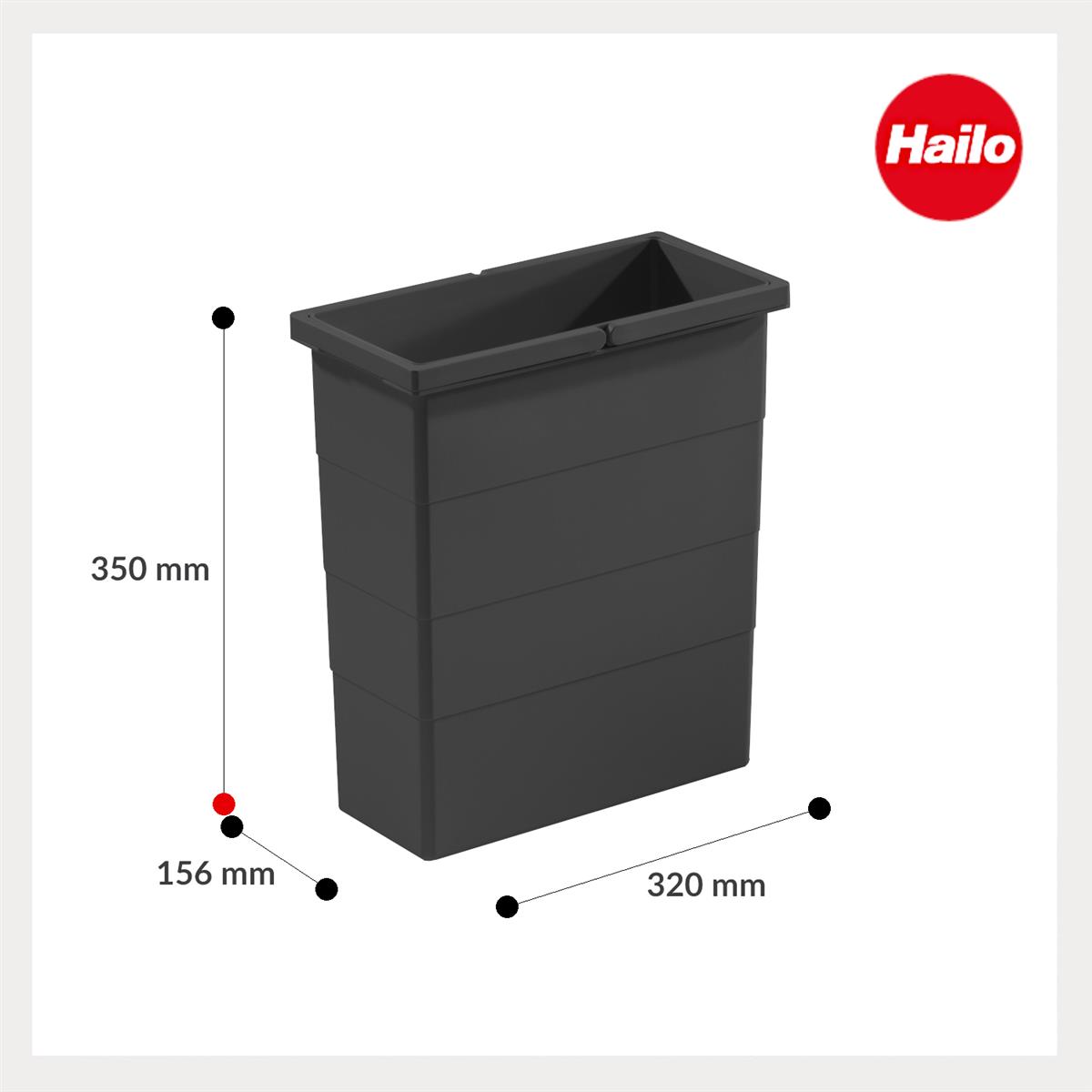 Hailo Inneneimer 1129929 dunkelgrau 14 Liter 320 x 156 x 350 mm 2 Henkel