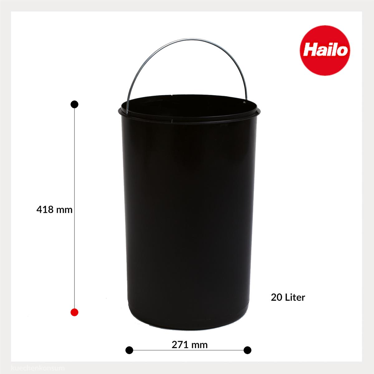 Hailo Inneneimer 1225049 schwarz 20 Liter 418 x 271 mm rund mit Henkel