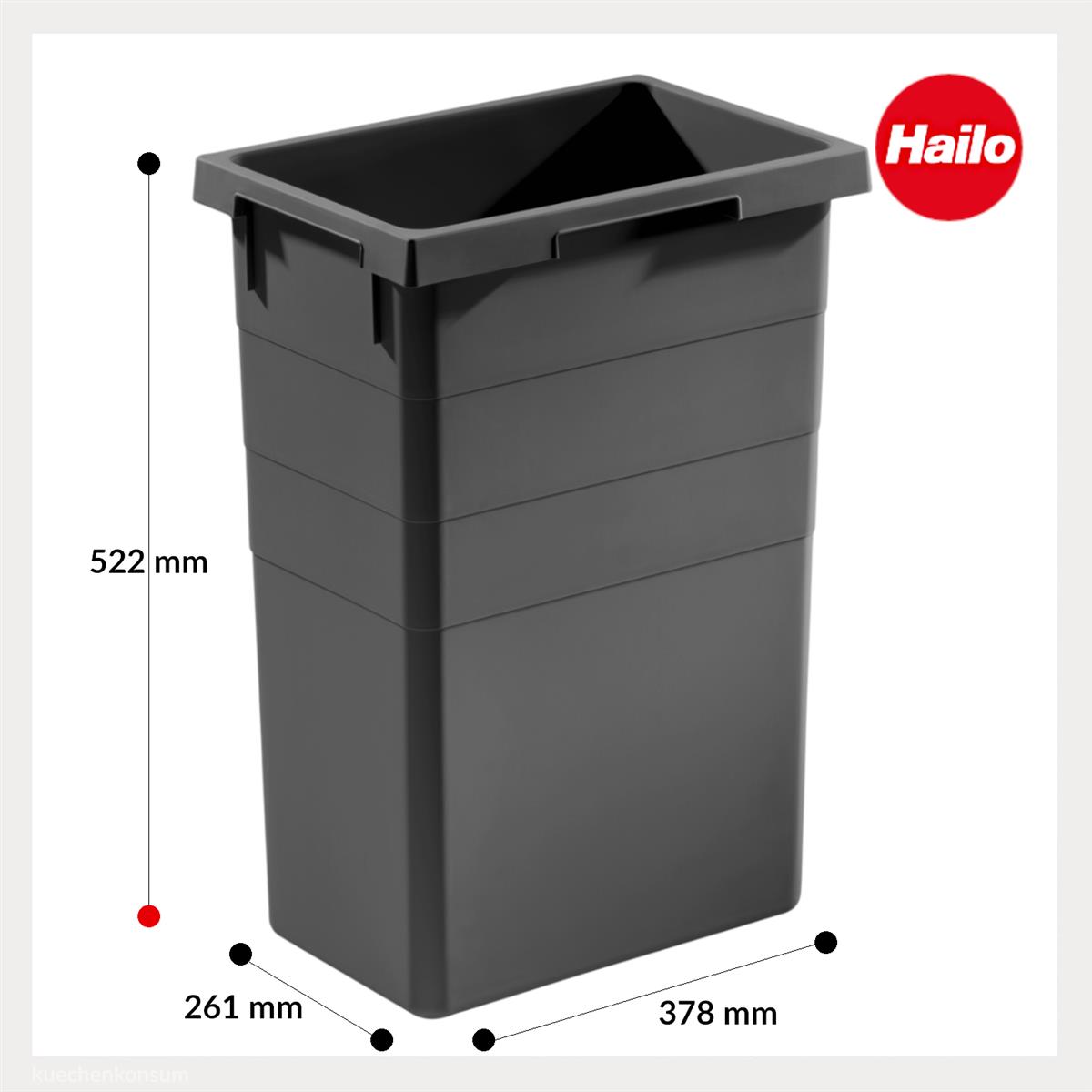 Hailo Inneneimer 1132999 dunkelgrau 38 Liter 378 x 261 x 522 mm