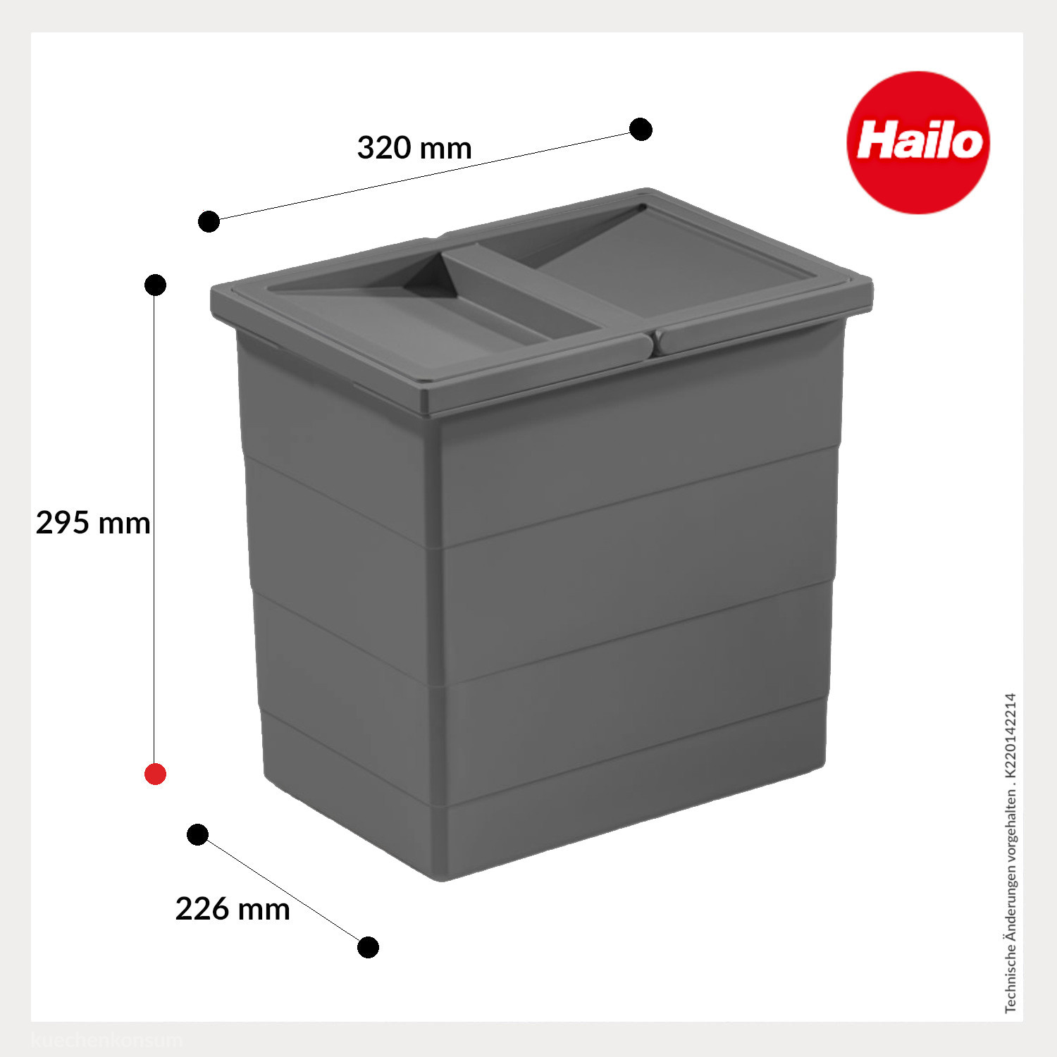 Hailo Inneneimer 1129959 mit Deckel dunkelgrau 18 Liter 2 Henkel