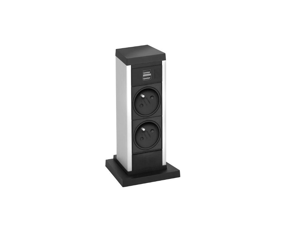 EVOline UP Steckdosenturm 00.024 UP20 silber 2x VDE + 2x USB französische Norm
